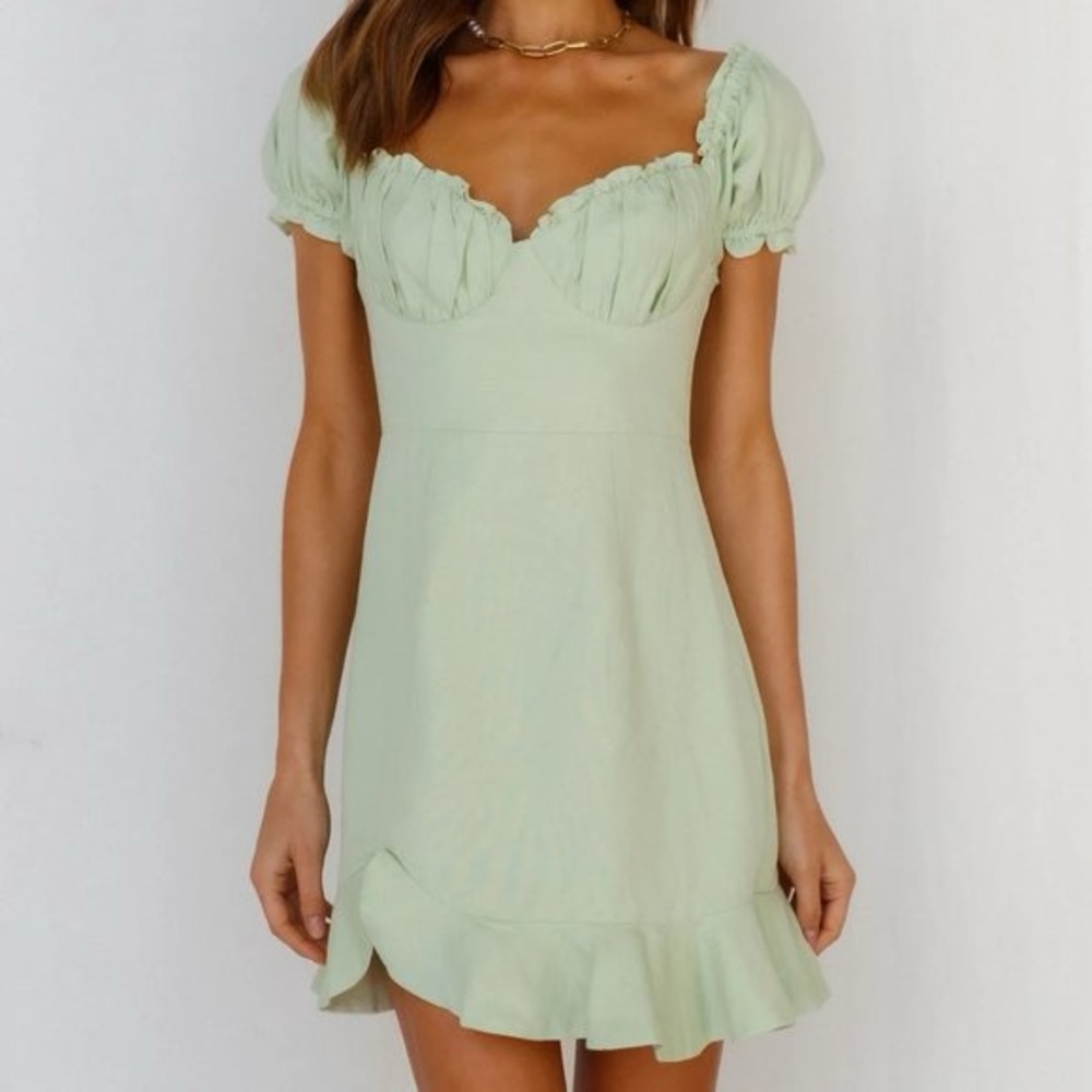 Here comes the sun Mint Green Puff‎ Sleeve Dress
